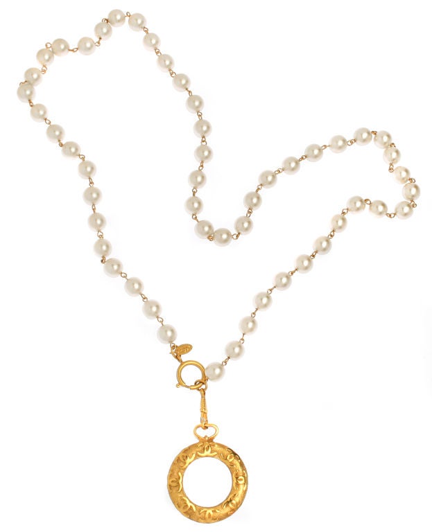 Long Chanel Pearl Necklace with Detachable Magnifyer 1