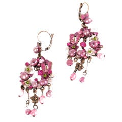 Pink Enamel and Pearl Parisian Earrings