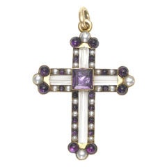 Renaissance Revival Cross with Amethysts, Pearls & Rock Crystal
