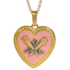 Antique Pink Enamel, Gold & Rose Diamond Heart Locket