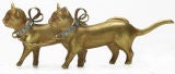 18K Gold Cats Antique Brooch with Rose Diamond Collars