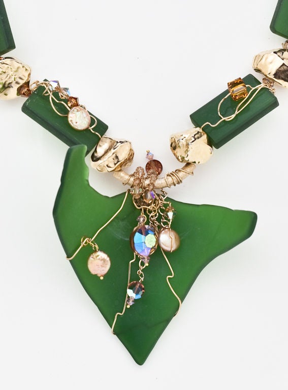 Bottle Green Glass 21" Necklace by the Artist Adina