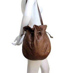 Retro HALSTON taupe ostrich bucket bag