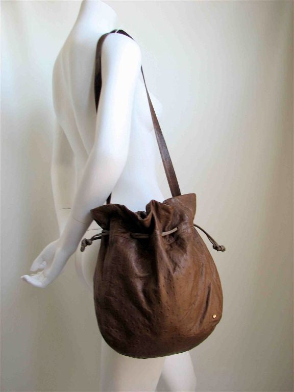 HALSTON taupe ostrich bucket bag