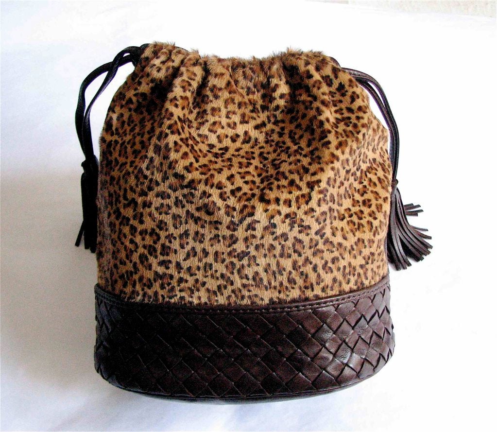 BOTTEGA VENETA 'leopard' pony skin & woven leather bucket bag