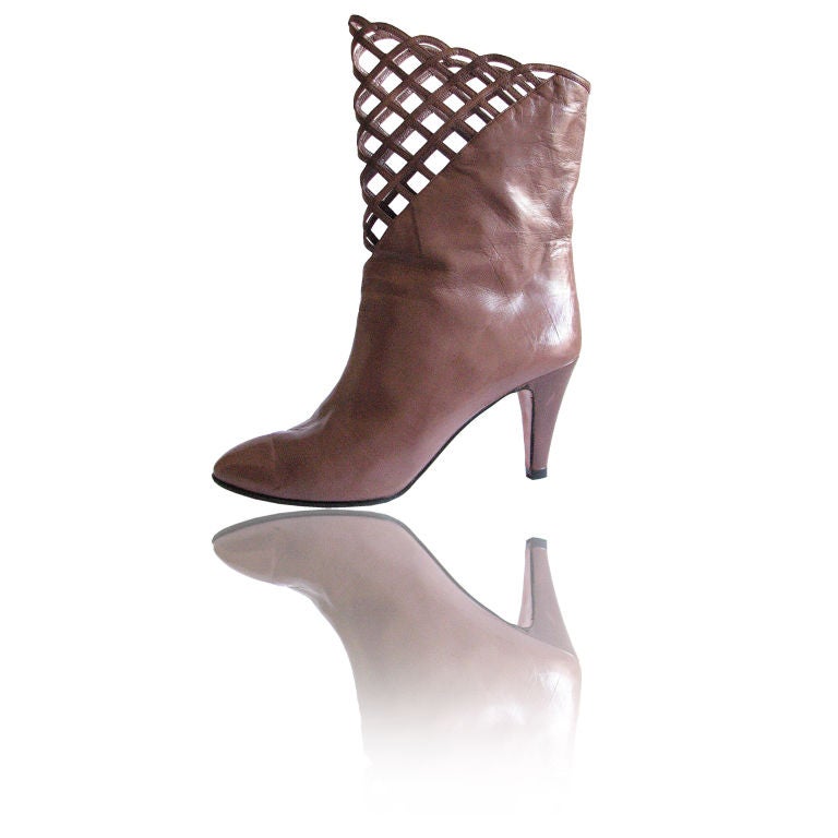 HALSTON taupe leather 'lattice' ankle boots 10 B at 1stDibs