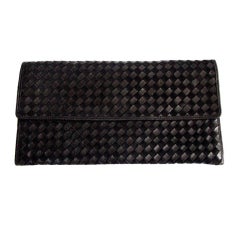 Retro BOTTEGA VENETA black leather & suede woven envelope clutch