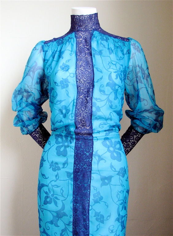 THEA PORTER COUTURE turquoise silk  voile dress