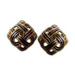 Lanvin gilt and navy enamel 'knotted' earrings