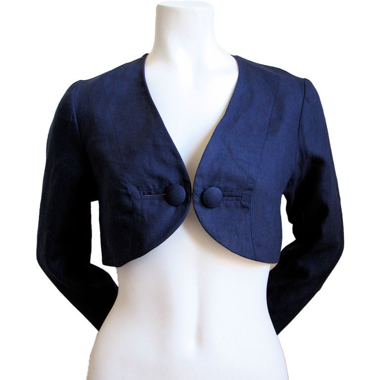 BALENCIAGA navy linen cropped jacket