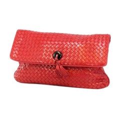 Vintage BOTTEGA VENETA red woven leather clutch
