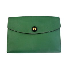 HERMES kelly green leather envelope clutch