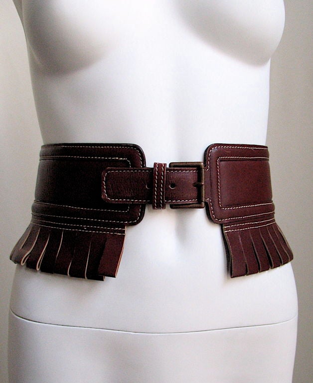 AZZEDINE ALAIA burgundy fringed leather belt