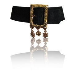 CHRISTIAN LACROIX black suede belt with gilt buckle and charms