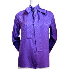 Vintage YVES SAINT LAURENT purple 'Greek key' motif silk blouse