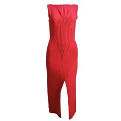 Retro VALENTINO red silk dress with pintuck detail & draped back