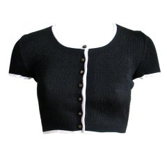 Retro CHANEL cropped black cardigan with CC buttons