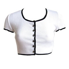 Retro CHANEL cropped white cardigan with CC buttons