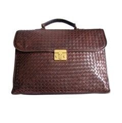 BOTTEGA VENETA brown woven leather briefcase