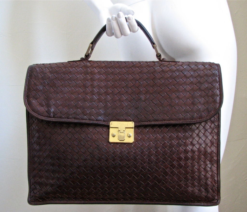 BOTTEGA VENETA brown woven leather briefcase