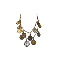 YVES SAINT LAURENT gilt metal double layered coin necklace