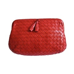 Vintage BOTTEGA VENETA red woven leather clutch with tassels