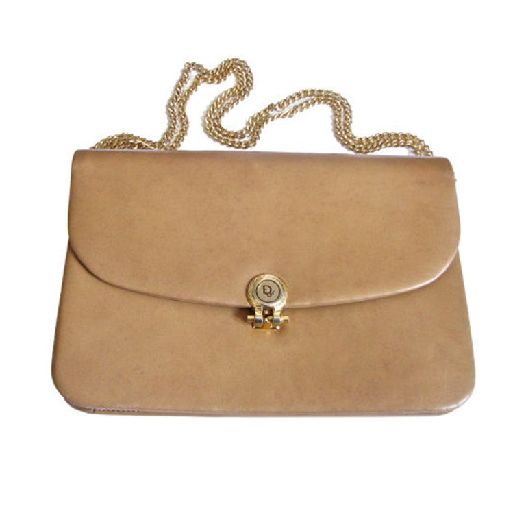 CHRISTIAN DIOR tan leather clutch