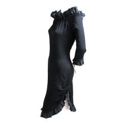 YVES SAINT LAURENT black silk dress with asymmetrical hemline