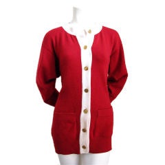 Vintage CHANEL red cashmere cardigan sweater