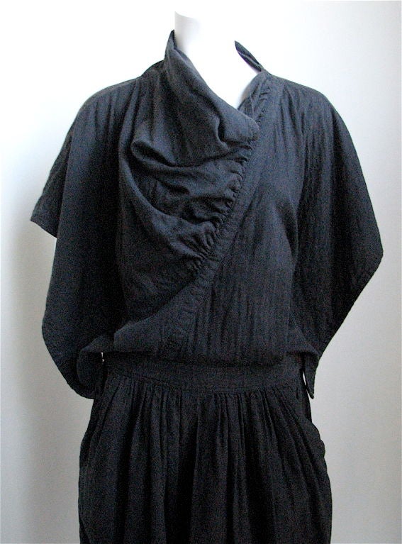 early ISSEY MIYAKE ink blue cotton dress with open sides