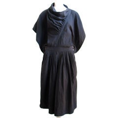 early ISSEY MIYAKE ink blue cotton dress with open sides