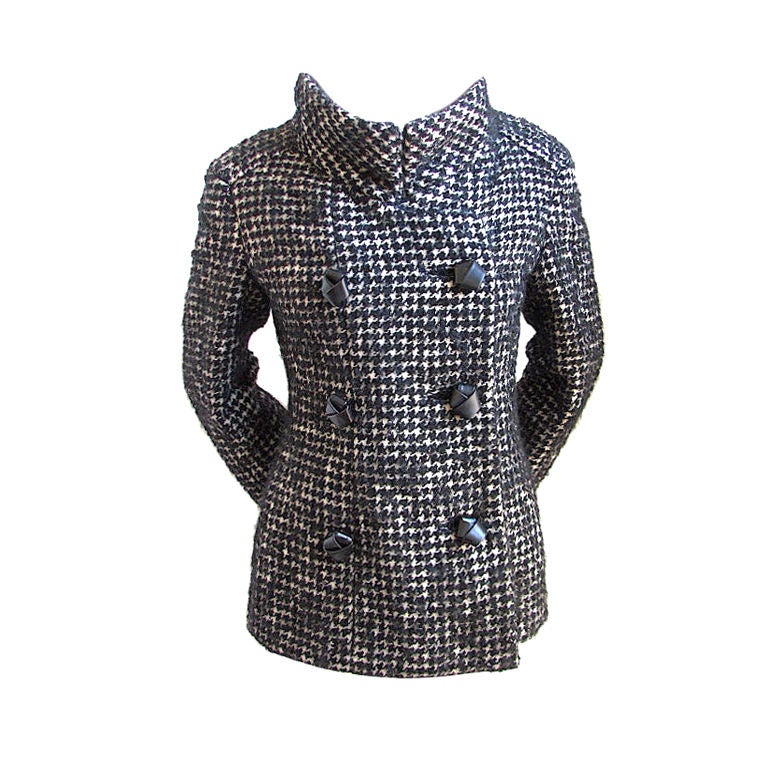JAMES GALANOS houndstooth wool jacket with leather knot buttons