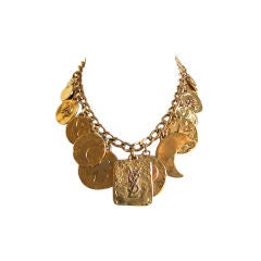 YVES SAINT LAURENT gold coin charm necklace