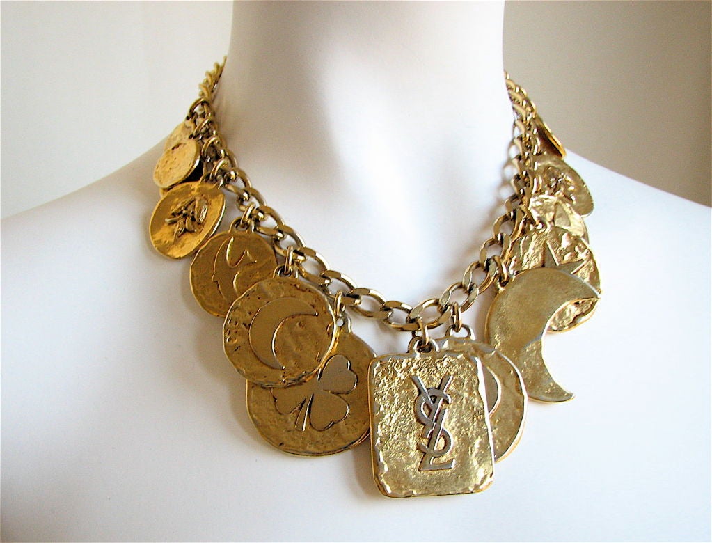 YVES SAINT LAURENT gold coin charm necklace