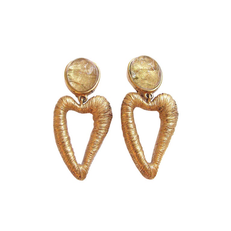 BALENCIAGA gilt heart earrings with reticulated quartz