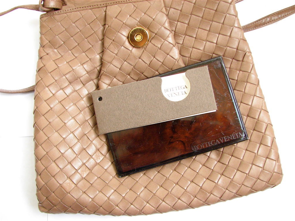 Women's BOTTEGA VENETA taupe woven purse with long strap