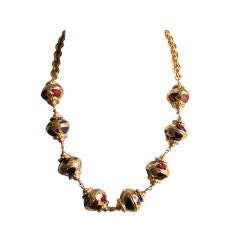 Vintage YVES SAINT LAURENT gilt and enamel oriental necklace