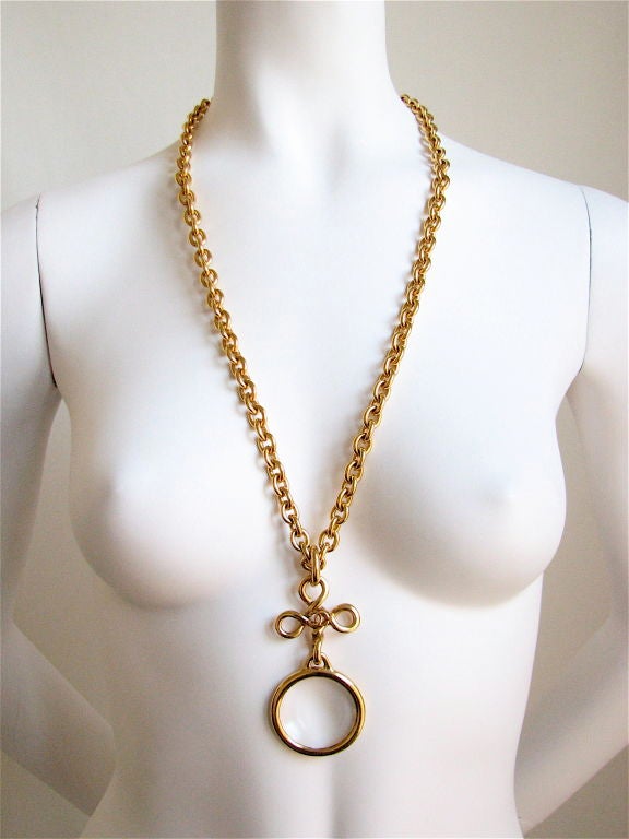CHANEL extra long gold necklace with magnifying glass pendant 1