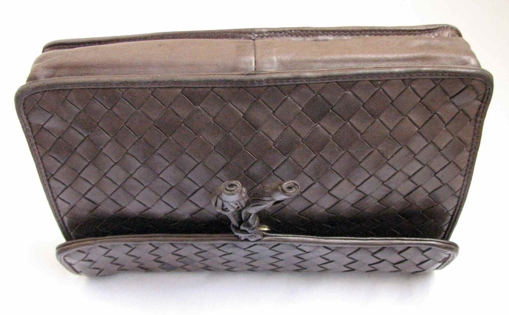Women's BOTTEGA VENETA taupe woven leather clutch with tassels