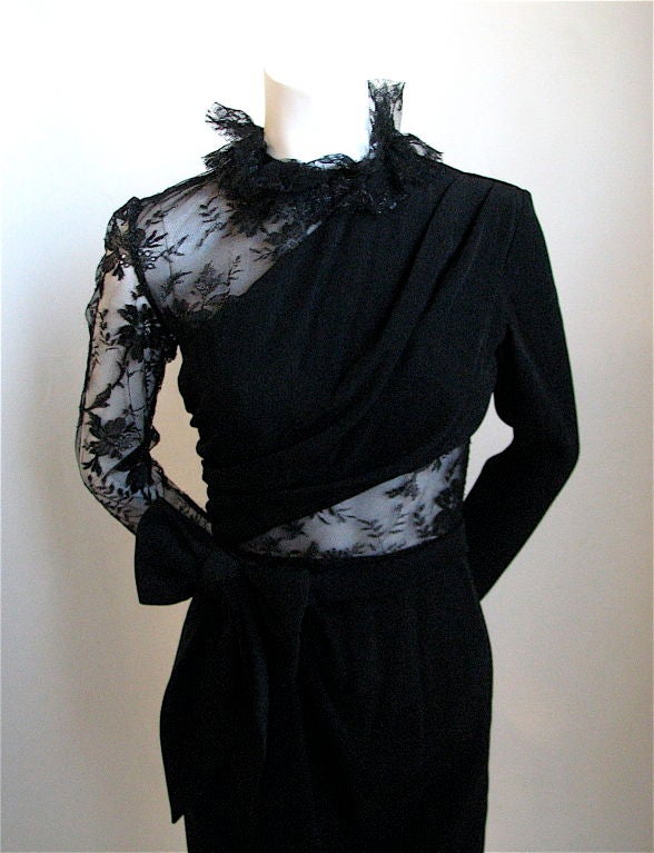 Women's JACQUELINE DE RIBES black asymmetrical lace dress
