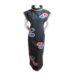 LAGERFELD for CHLOE embroidered charcoal dress with gold trim