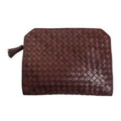 Vintage BOTTEGA VENETA plum woven leather clutch with tassel