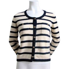 Retro CHANEL nautical navy & cream striped cashmere cardigan