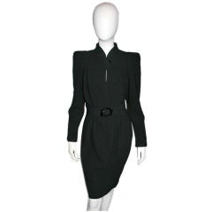 THIERRY MUGLER Vintage Black Wool Belted Dress 40 8