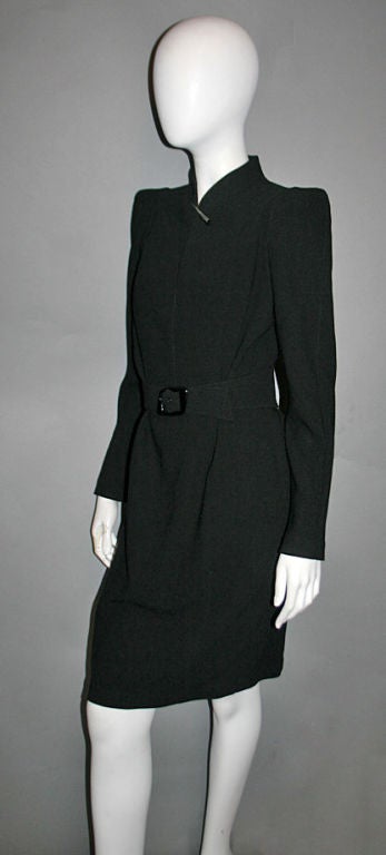 THIERRY MUGLER Vintage Black Wool Belted Dress 40 8