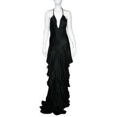 ALEXANDER MCQUEEN Black Silk Tiered Gown Dress 38/4