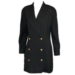 CHANEL Black Wool Double-Breasted Coat 8-10