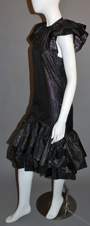 JACQUELINE DE RIBES Black Metallic Drop Waist Silk Dress 4 NWT