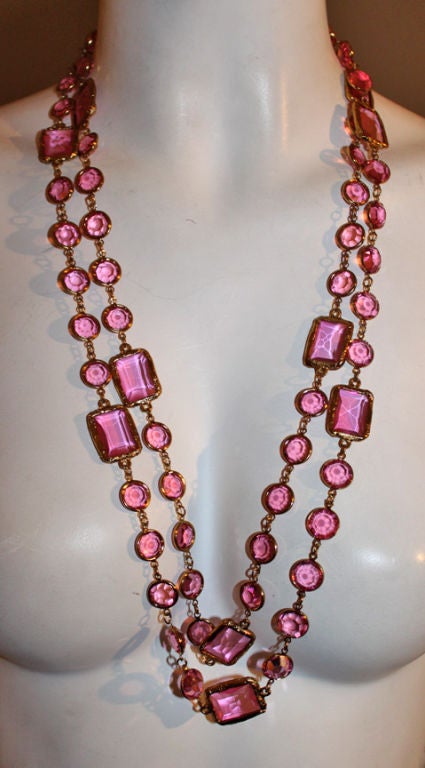 Women's CHANEL 1981 Pink Chicklet Crystal Necklace Sautoir