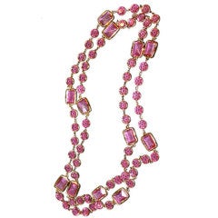 CHANEL 1981 Pink Chicklet Crystal Necklace Sautoir